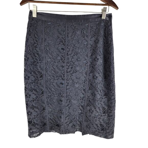 Club Monaco Floral Lace Silk Lining Pencil Skirt Black Size 6 - Picture 1 of 6